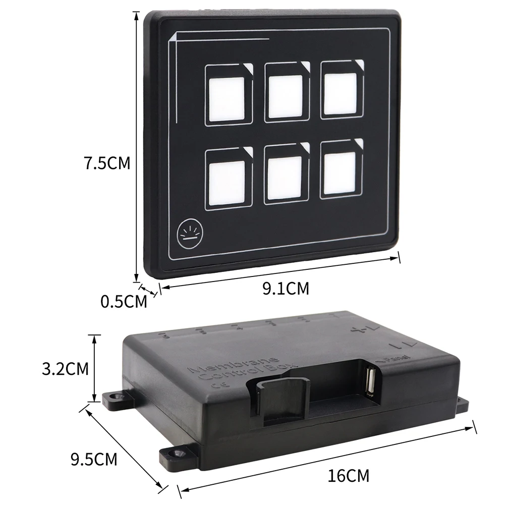 Painel de interruptor de 6 gang rv, display de luz led, carro, barco, botão de pressão, painel dc 11v-30v, kit de caixa de painel, acessório eletrônico de carro