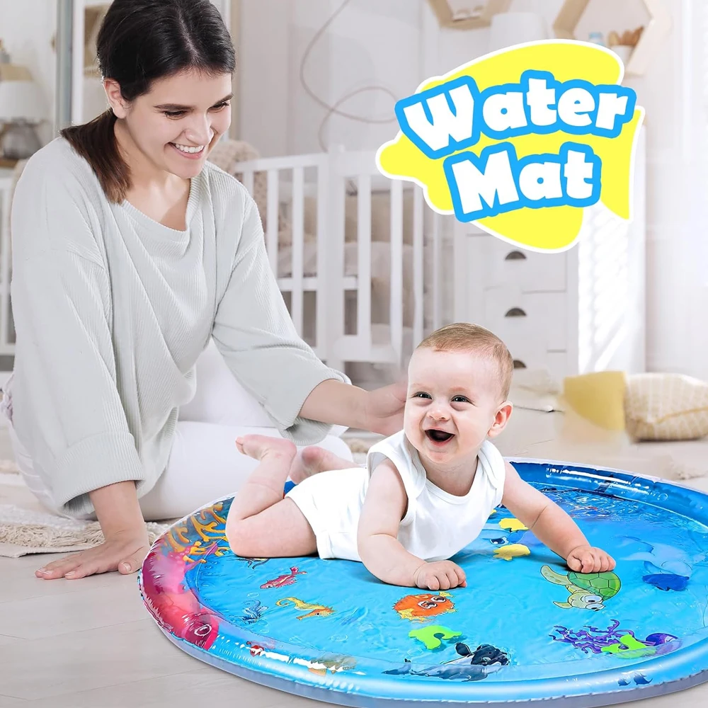 1pc Round Dolphin Inflatable PVC Playing Mat 96cm/37.8inch Baby Play Water Mat Toddler Pad Kids Early Education Activity Toy Mat