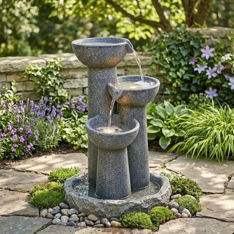 Custom Stone Resin Solar Waterfall Outdoor Garden Fountain