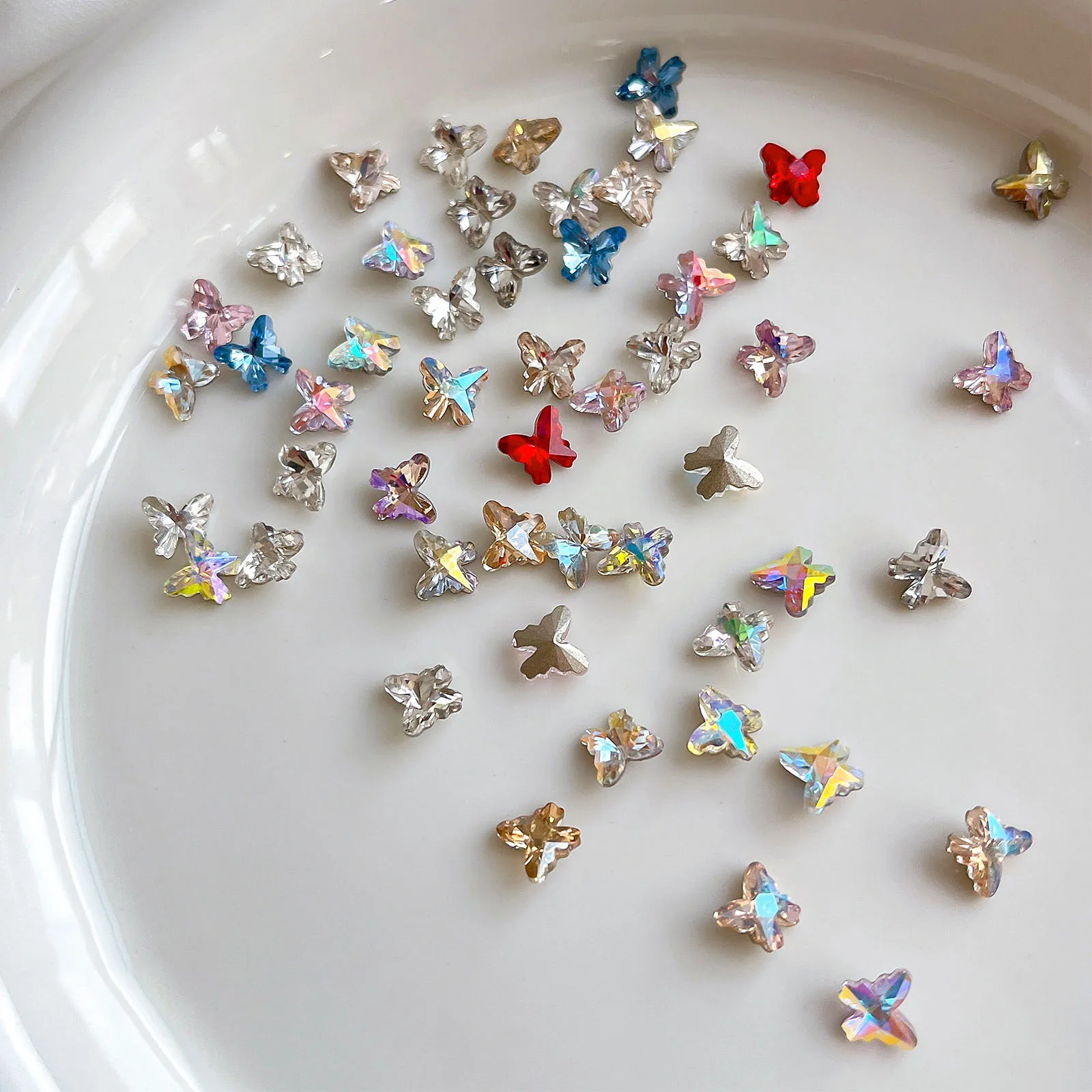 20PCS Faceted Super Sparkling Colorful Sharp Bottom Crystal Butterfly Nail Art Rhinestones Decorations Manicure Ornament