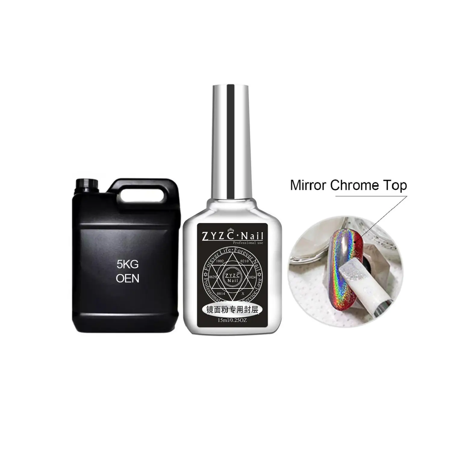 Hot Sale ZYZC Mirror Powder UV Gel Polish Chrome Nail Top Coat for Acrylic Nails