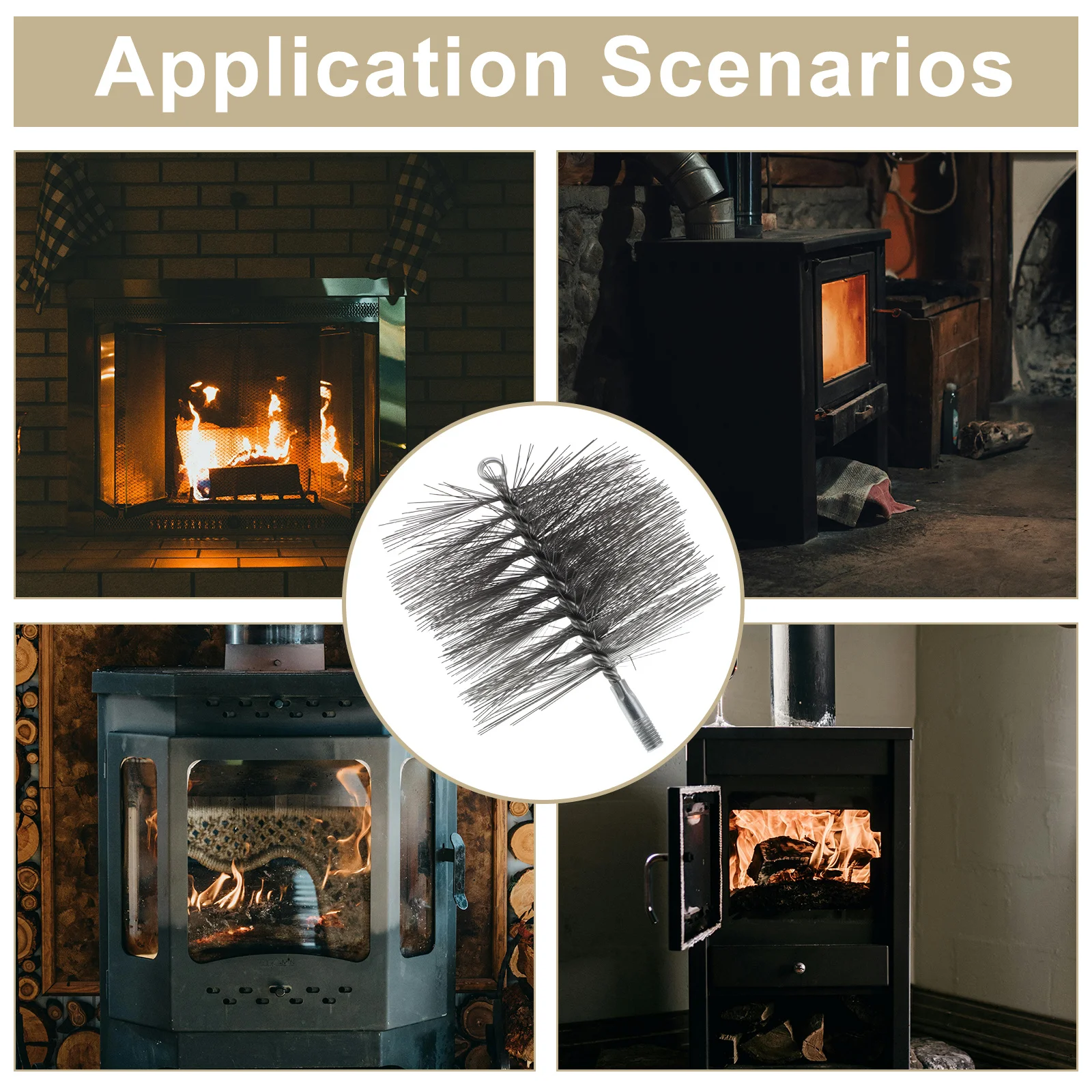 Cabezal de cepillo para chimenea, cerdas de alambre de acero inoxidable para taladro, estufa, tubo, pellets, chimenea de madera, herramienta de limpieza de combustión, cepillo de Metal