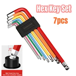 Hex Allen Key L Wrench Set, cor codificada Ball-End, longo torque métrico com manga, ferramentas manuais para carro, acessórios de bicicleta, 7pcs