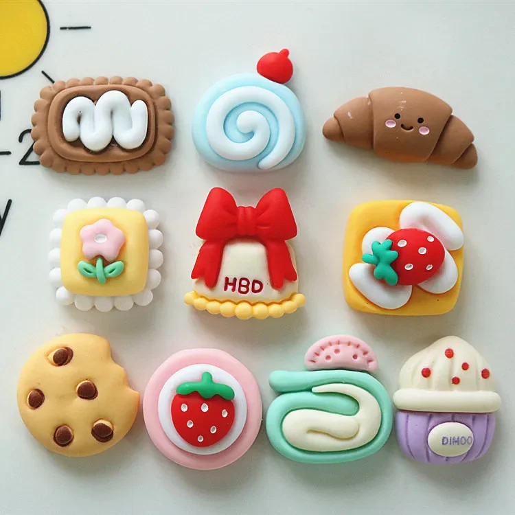 5pcs miniso series cake biscuits cartoon resin flatback cabochons diy crafts materials jewelry making charms