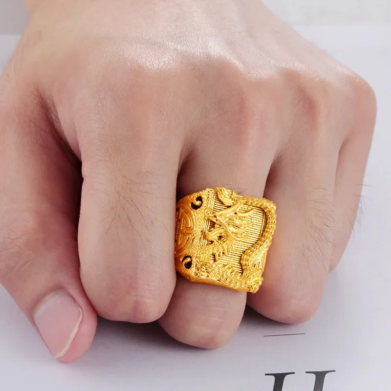 Gold 18 K Color Dragon Ring for Man Vietnamese Gold Color Luxury Adjustable Ring Jewelry Male Wedding Birthday Fine Jewelry Gift