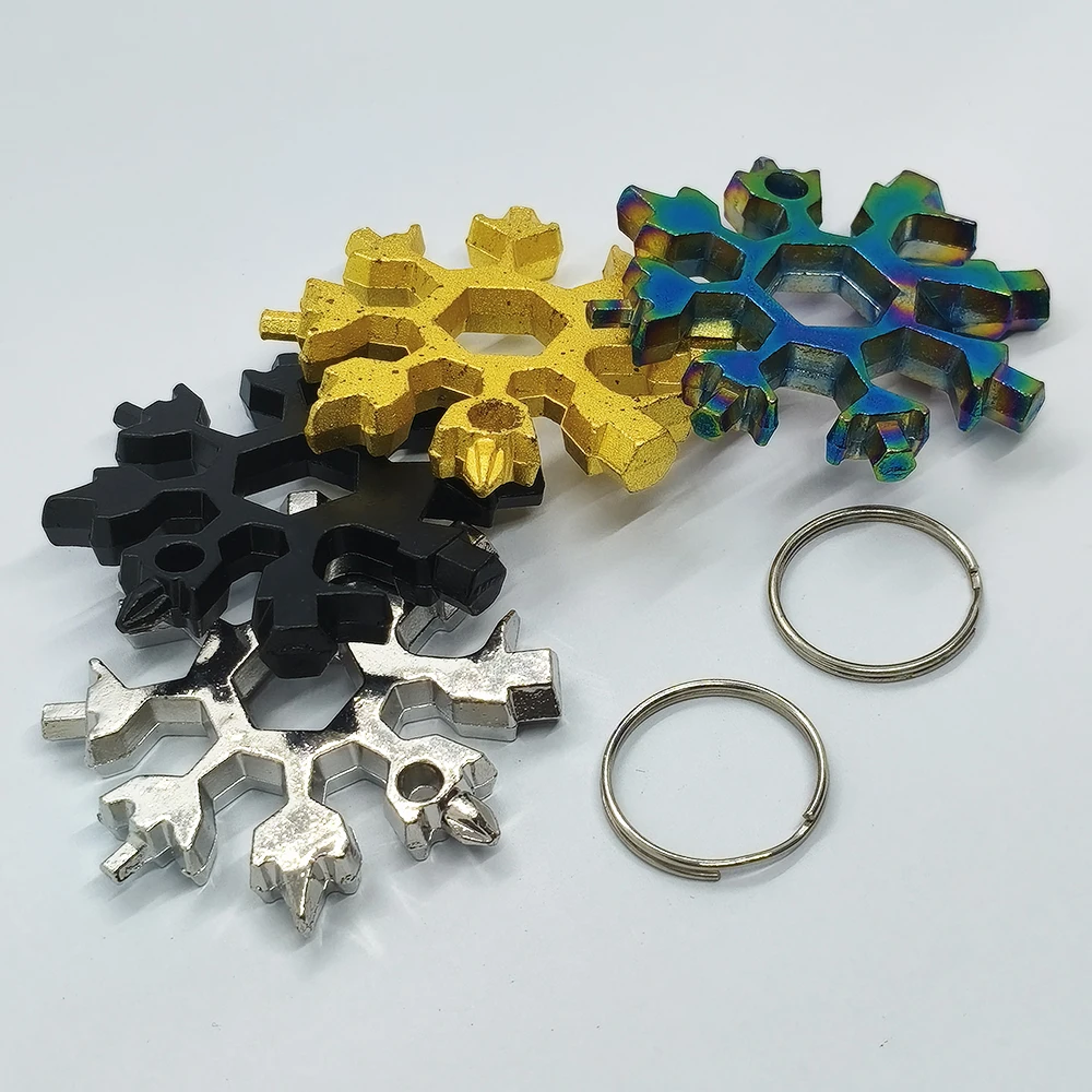 2 Stück Multifunktionaler Mini-Schneeflockenschlüssel Schlüsselanhänger Hochkarbonstahl Achteckiger Sechskant Universelles Tragbares Taschen-Reparatur-Multitool – Detail 2