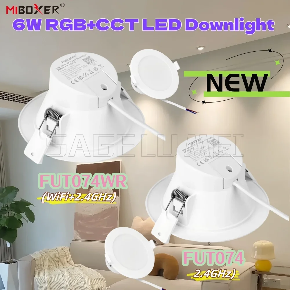 

Новый Mi Light MiBoxer 6 Вт 2,4 ГГц/WiFi + 2,4 ГГц RGB + CCT Smart Downlight FUT074 FUT074WR Поддержка приложения Tuya/дистанционного управления/голосовым управлением Готовый