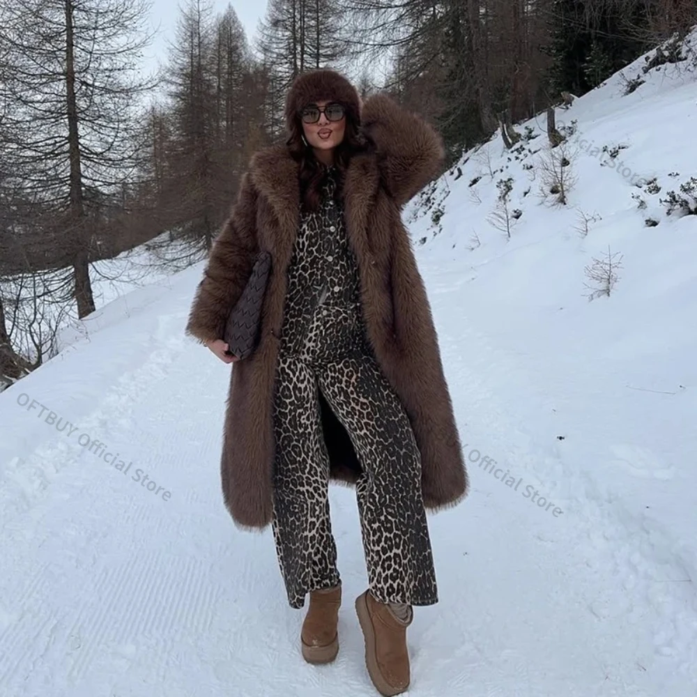 

OFTBUY Fluffy Fur Jacket Casual Women Fur Coat Eco-friendly Fashion European Style Long Fake Fur Jacket Covered Loose Winter
