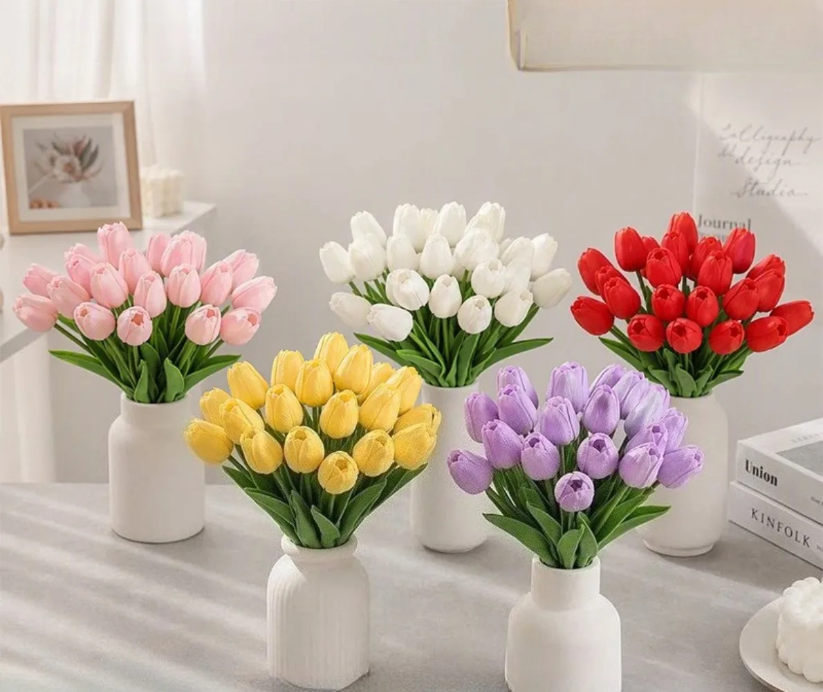 10pcs Tulip Floral Simulation Flower Bouquet Scene Arrangement Gardening Garden Wedding Decoration