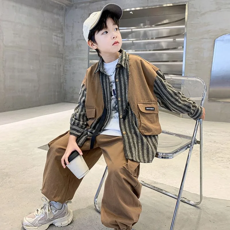 

Shirt Set Children's Clothing Boys Autumn Winter Clothes Suit Boy Sets Elementary Student Men's Costume 7 11 Years Kids Year Old