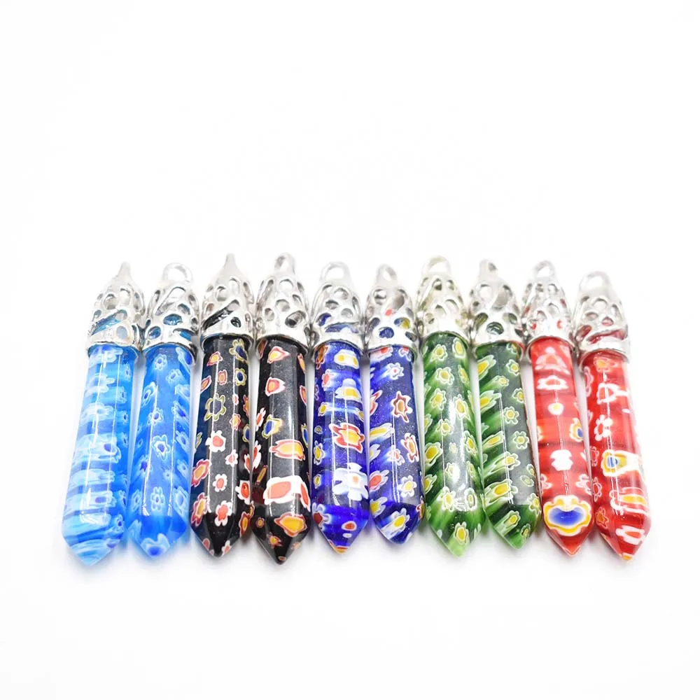 

Wholesale 10pcs/lot Colored glass flower Hexagonal Column beads Necklace Pendants for women Fashion Jewelry Free shipping