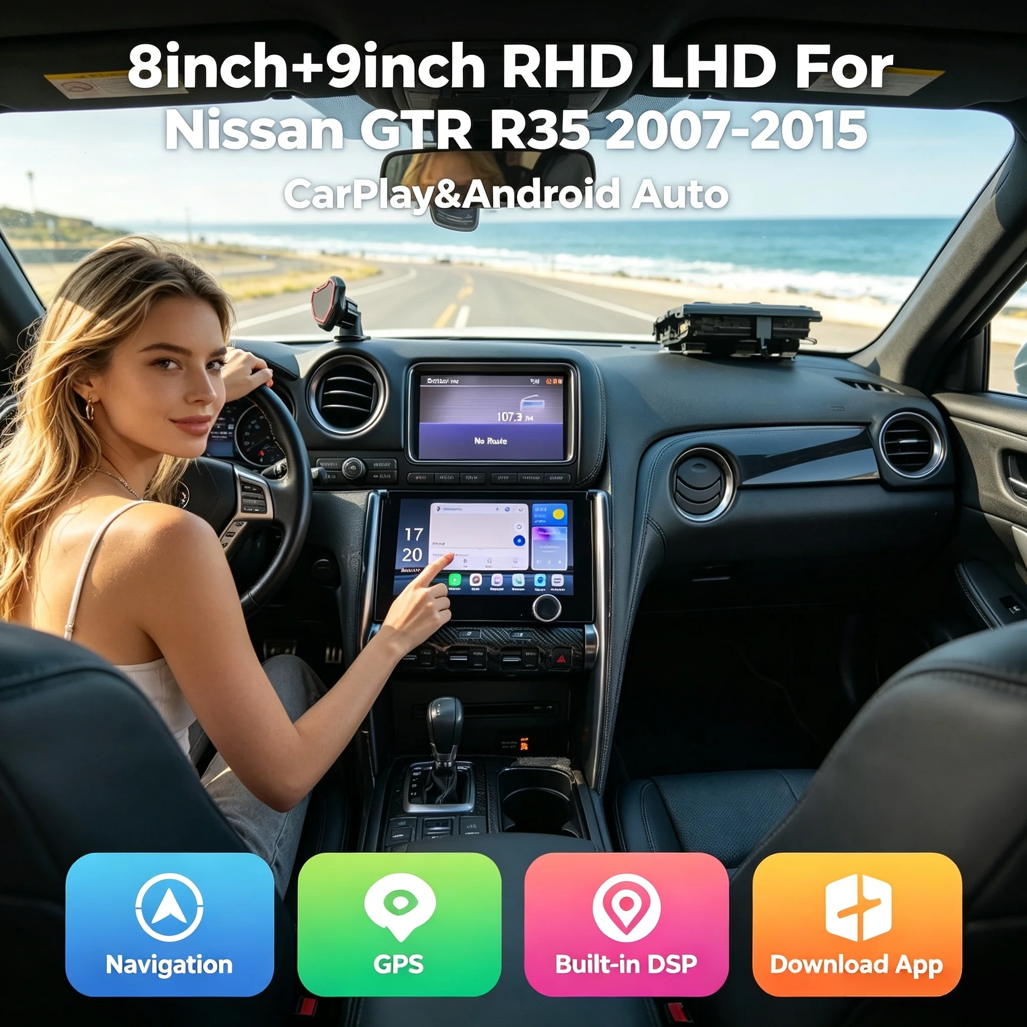 8inch+9inch RHD LHD Carplay System For Nissan GTR R35 2007-2015 Android Car Radio GPS Navigation AC Climate Control Touch Screen