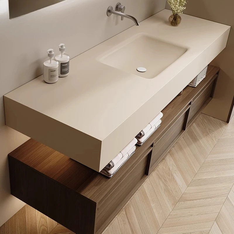 

Artificial stone hot-pressed integrated basin, bathroom cabinet, bathroom combination washbasin, washbasin, smart mirror.