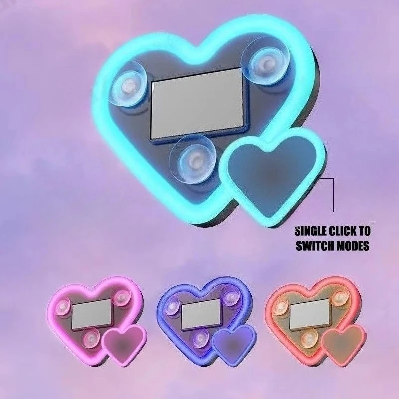 Solar Powered Car Neon Light Wireless Cute Heart Shaped Led Ambient Light Suction Cup USB Rechargeable Atmosphere Breathing Lamp image 6