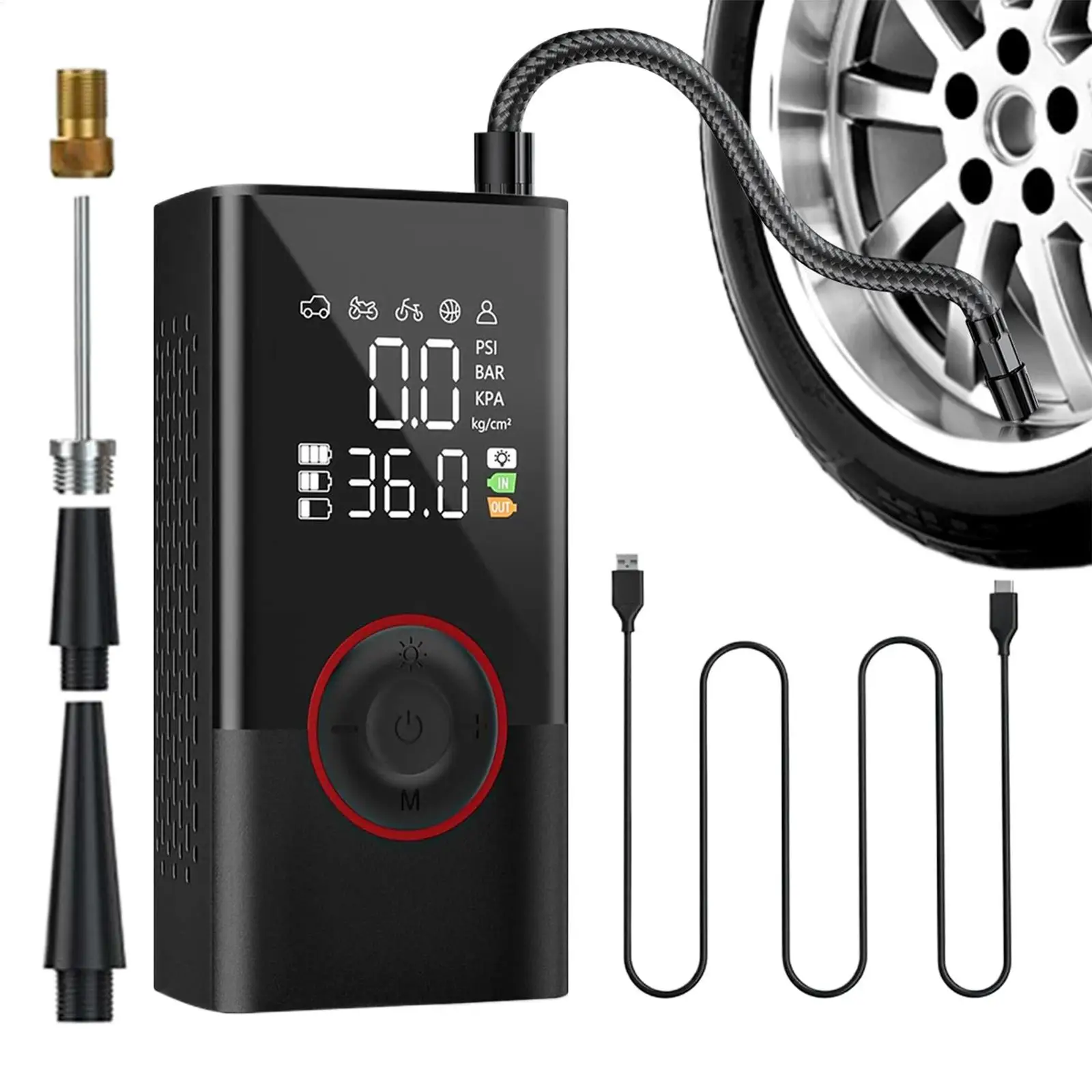 

Автомобильный насос для шин 150PSI с автоматическим отключением, электрический компрессор, 5 режимов, цифровой дисплей, быстрая накачка, портативный компрессор для подкачки воздуха