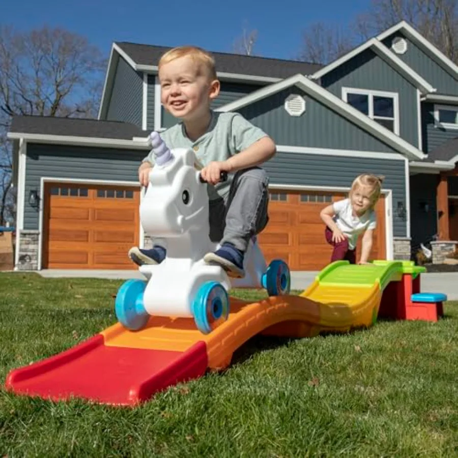 Zabawka dla dzieci: jednorożec, kolejka górska, autko do pchania, zestaw do zabawy wewnątrz i na zewnątrz, wykonany z wytrzymałego plastiku, maksymalny obciążenie 22,7 kg. Dla T