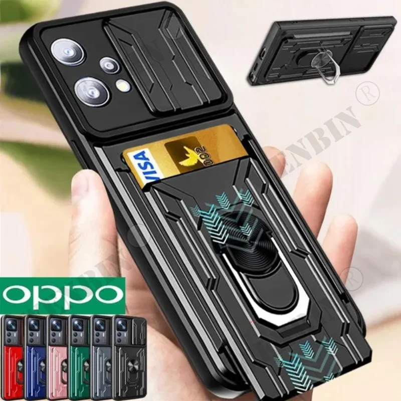 

Luxury Heavy Shockproof Case For OPPO Reno 8 7 A76 A94 A52 A72 Slide Lens Protector Multi Function Hard Armor Case Cover