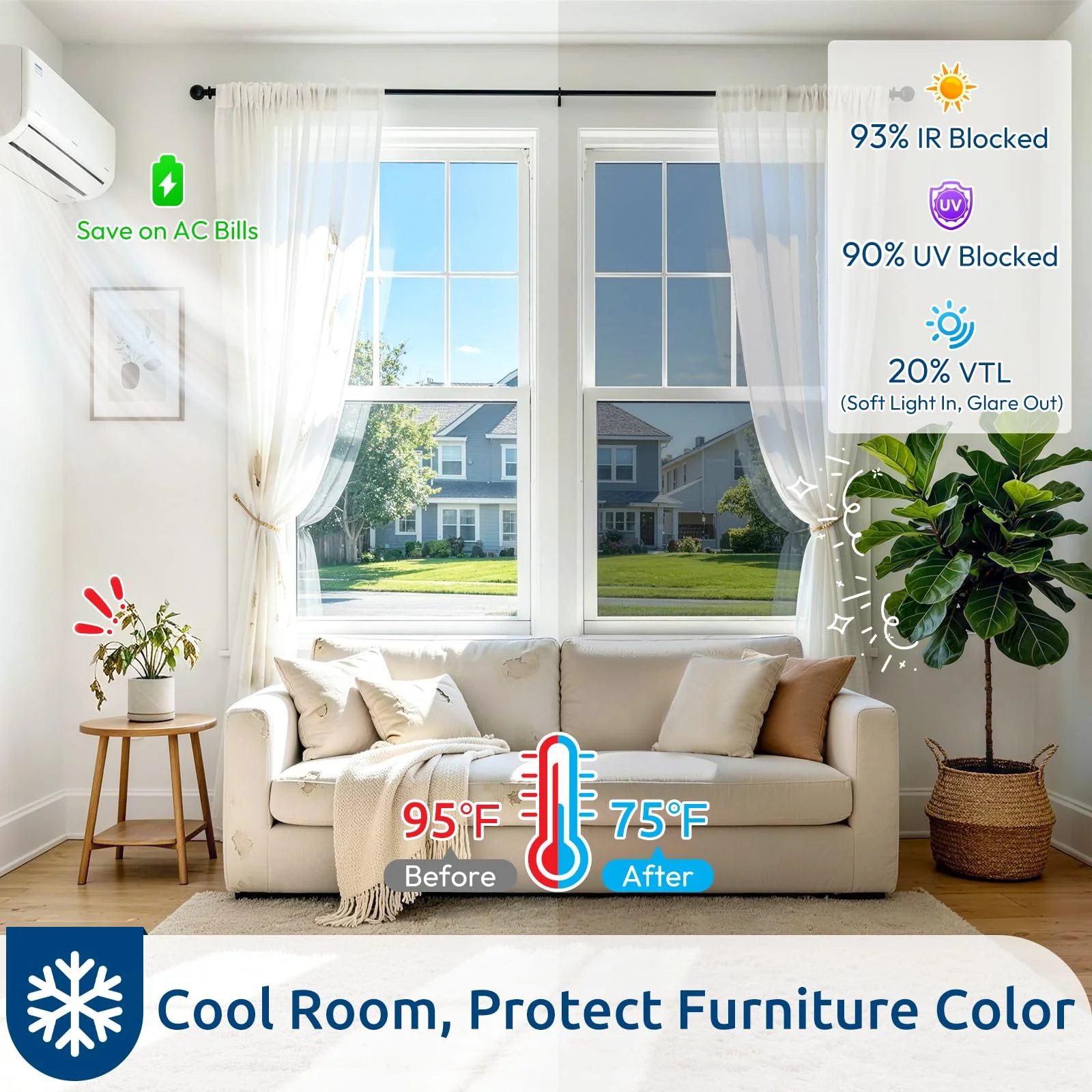 Static cling Silver One Way Window Film Double Sided Heat Insulation UV Blocking Privacy Glass Film for High-Rise Homes