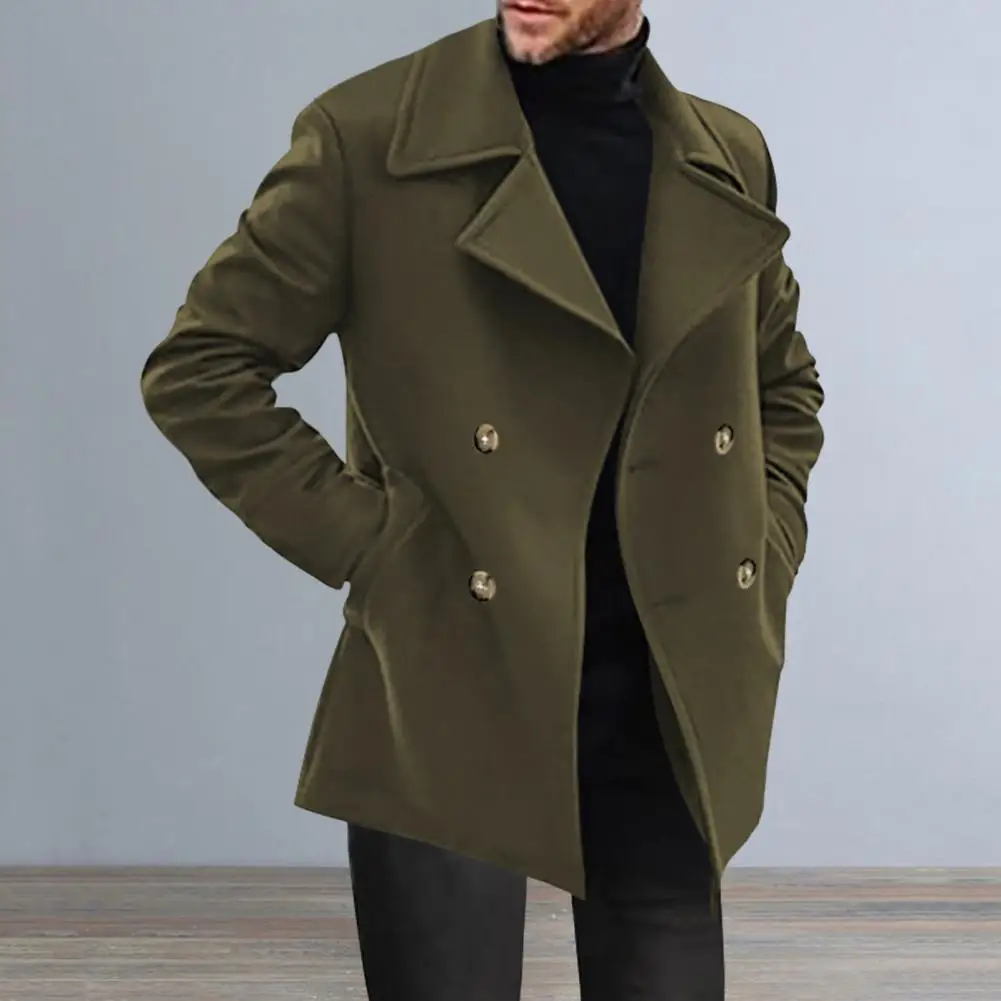 Men's Suit Coat Lapel Long Sleeve Solid Color Mid-length Suit Jacket Loose Pockets Fall/winter Double-breasted Trench Coat