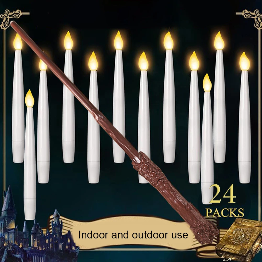 Flickering Warm Light with Long Rod LED Flameless Taper Candle Handheld Candlestick Floating LED Candles Party Halloween Decor