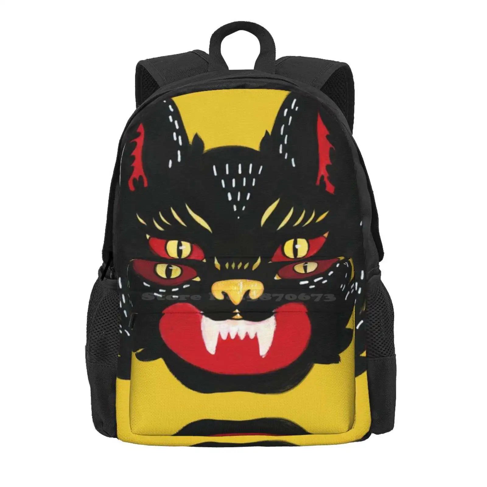 Golden Eyes Hot Sale Schoolbag Backpack Fashion Bags Kitten Kitty Animal Ghost Halloween Spooky Vintage October September Fauna