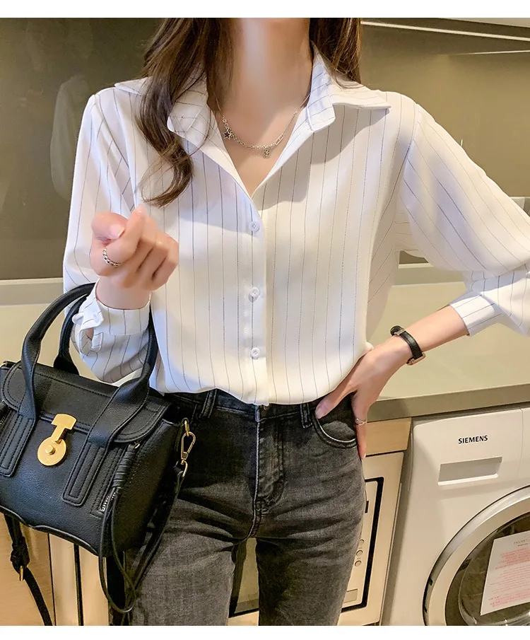 Koszule damskie z długim rękawem w paski, zapinane na guziki, bluzki z bufiastymi rękawami, plisowany dół, minimalistyczny, preppy, kobiecy, francuski styl, eleganckie.