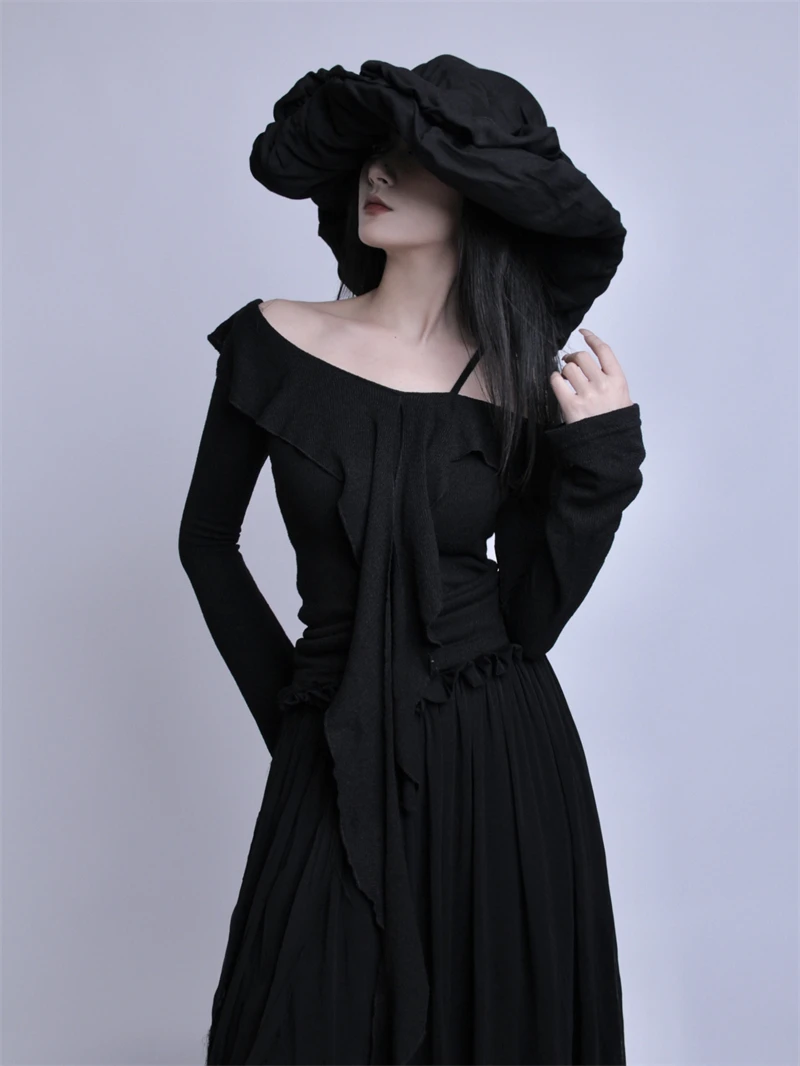 

Slim Fit k Design oulder Bared One oulder Long Sve T-irt with Lace Trim ter Ne Cotton Casual Women Top