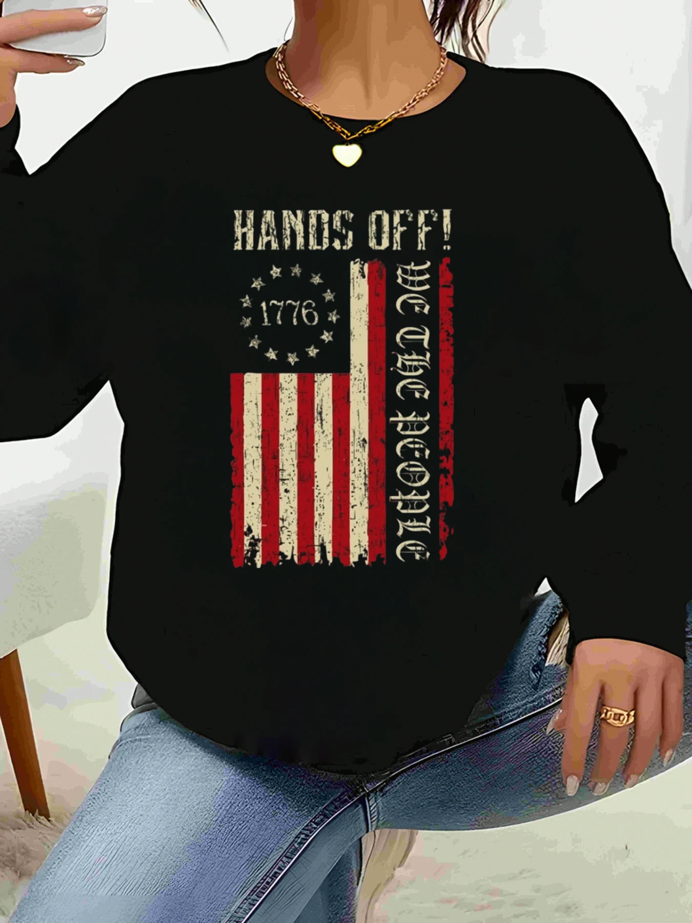 

Футболка с длинными рукавами и принтом американского флага Hands Off We the People 1786, повседневная одежда на День независимости, женский модный топ