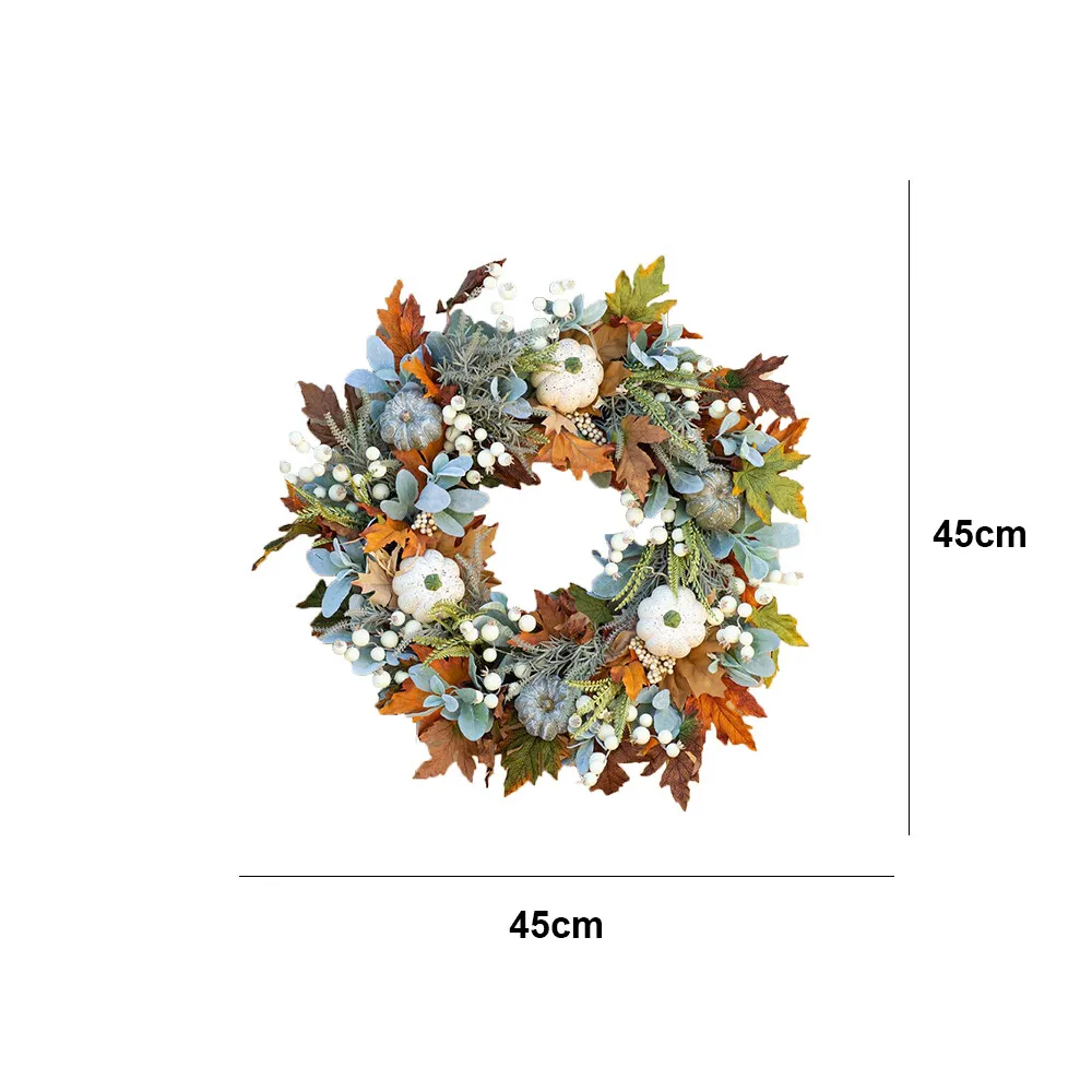 Farmhouse Fall Wreath Decor - Elegant Door Decoration with White Pumpkin and Autumn Leave