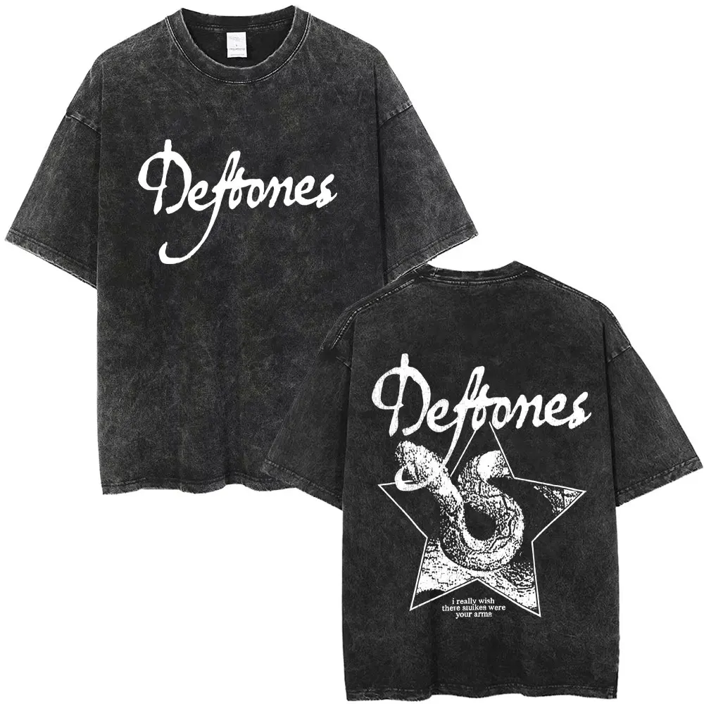 

Washed Vintage Rock Band Deftones Private Music Graphic T-shirt Snake Print T Shirts Men Women Gothic Punk Oversized T-shirts
