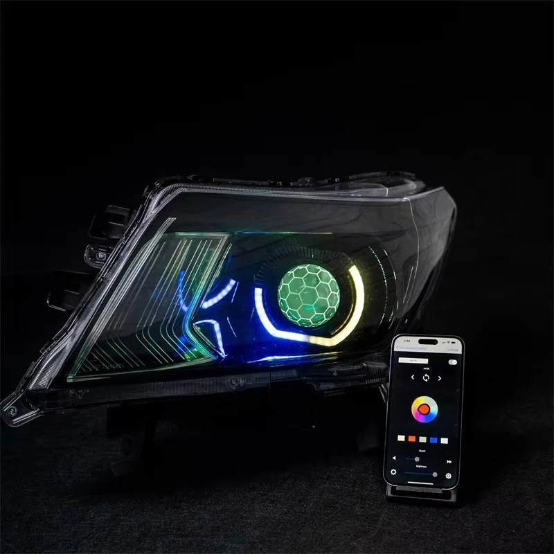 For NISSAN NAVARA NP300 D23 CUSTOM HEADLIGHTS RGBW Angel Eye W/Sequential Indicator/RGBW Turbine