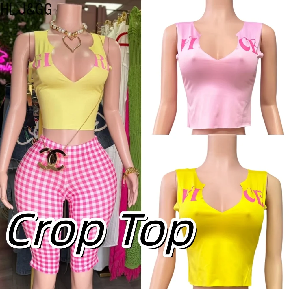 

HLJ&GG Sexy Hot Girl Letter Print Slim Tank Tops Women U Neck Sleeveless Crop Vests Summer New Female Stretchy Streetwear 2026