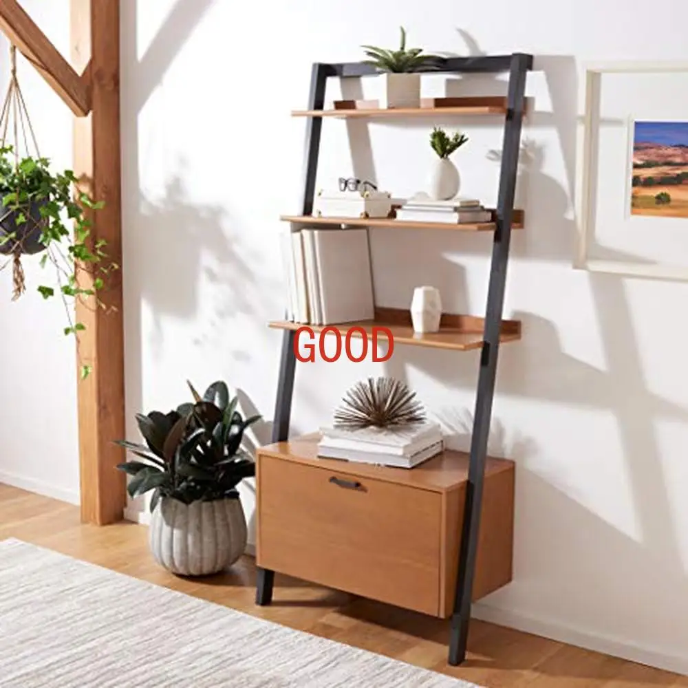 Natural Mahogany 3-Shelf Etagere with Drawer Elegant Storage Solution Bedroom and Study Room