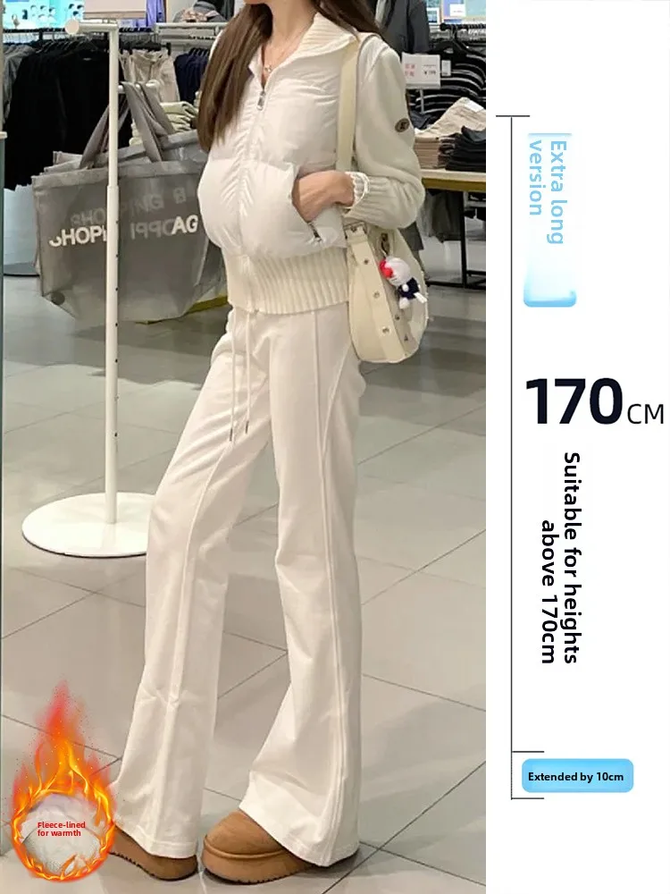 

plus Size Women's Fce Lined Flared Pants Casual Spor Long Length Slimming White Autumn Winter Faion High Waist Trousers
