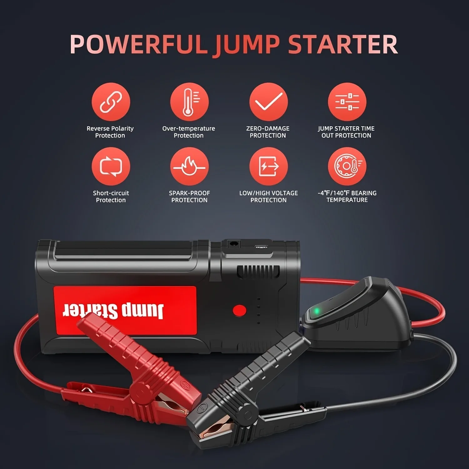 Jump Starter 2750A Peak 76.96Wh Portable Car Jump Starter (Up to 10L Gas/8L Diesel Engine) 12V Auto Battery Booster Pack with Sm