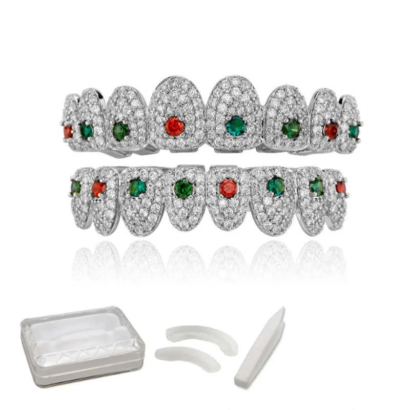 Full Diamond Hip Hop Zirconia Braces DIY Tooth Decorations Personalized Halloween Christmas Funny Teeth Accessories
