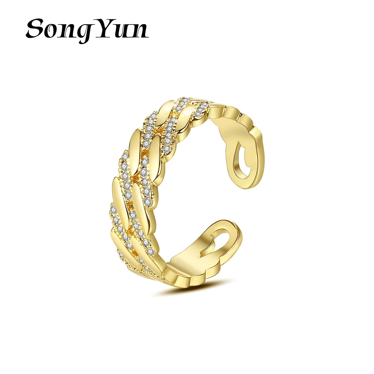 

SongYun Jewelry Manufacturer MHT Fashion Lady Chain Rings 18k Gold Plated No Fade Copper Adjustable Size Ring For Women Jewelry