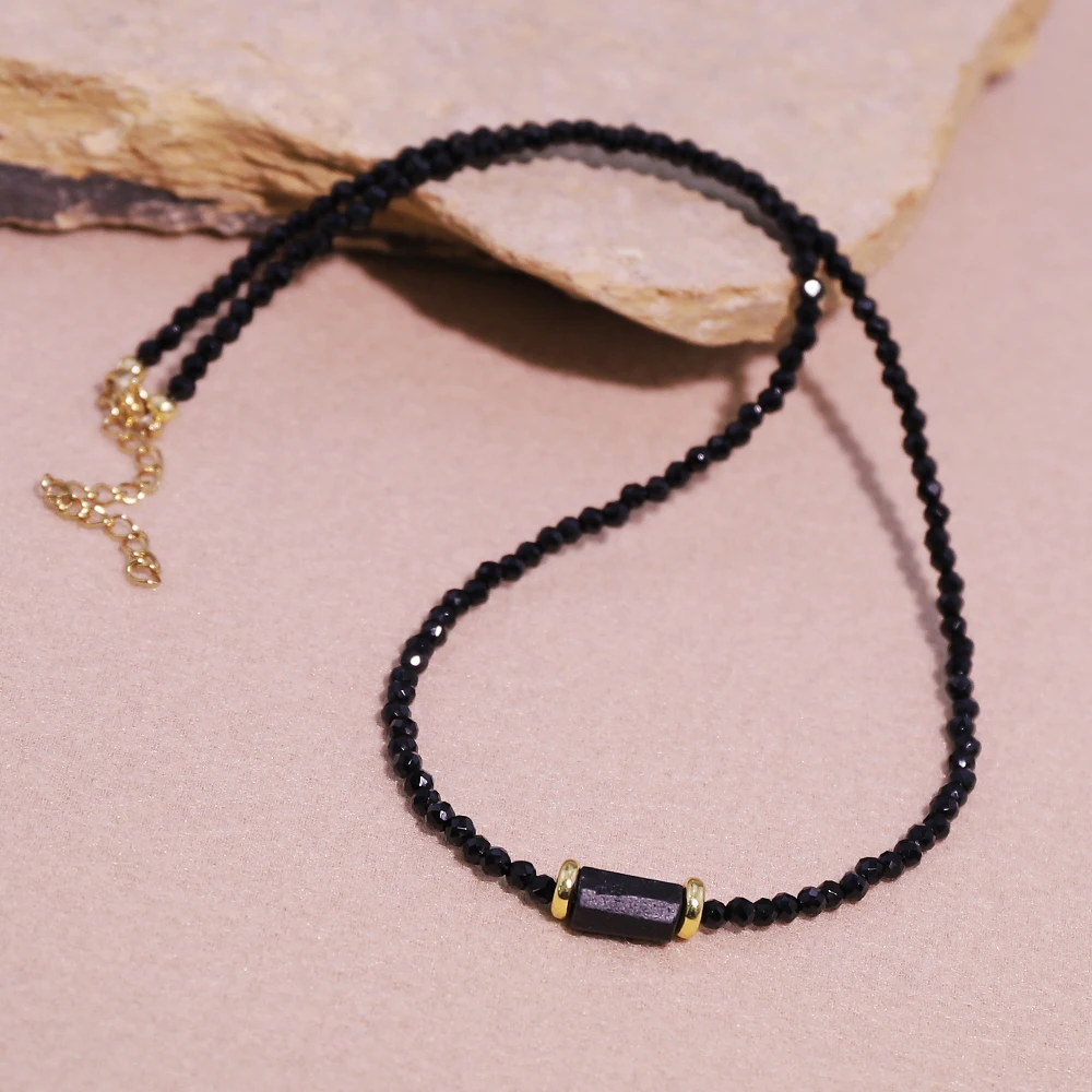 1pcs Hot-selling natural stone 3mm faceted black tourmaline beaded necklace, suitable for daily wear and gifting.