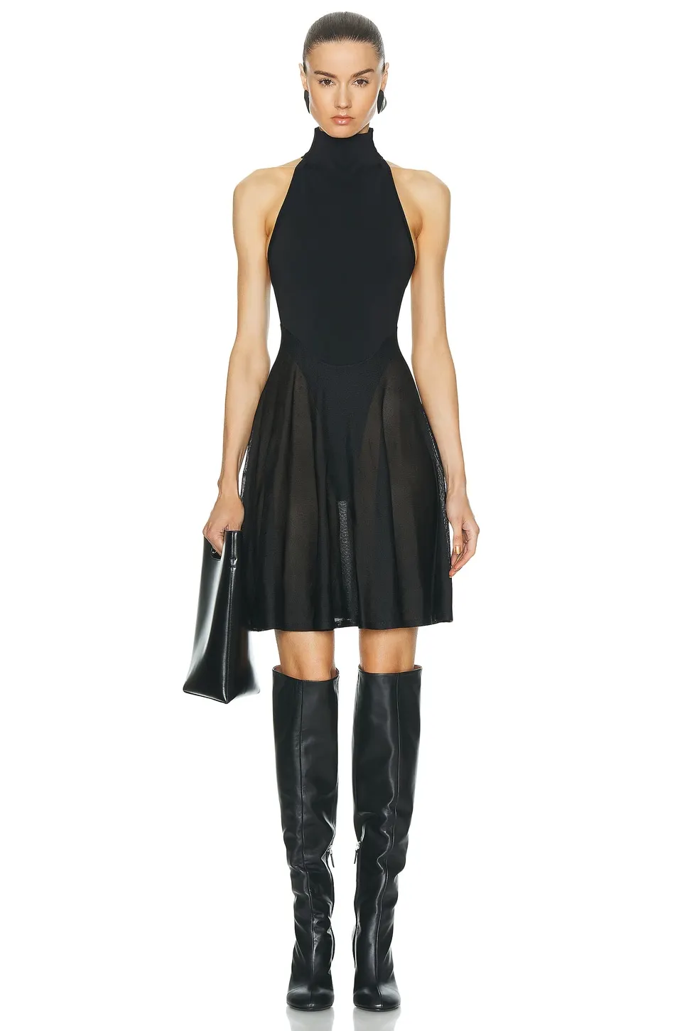 New black high-end designer handmade lower body mesh design ALAIA dresses