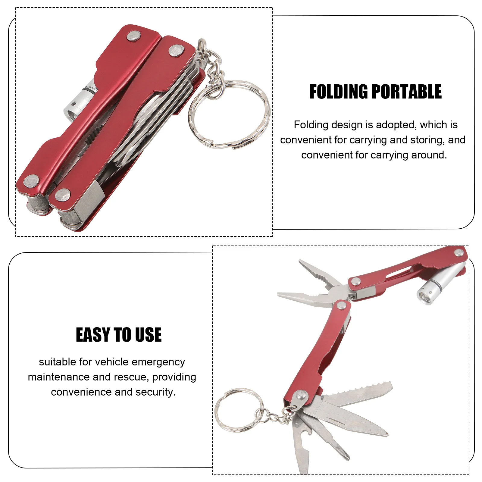 

Stainless Steel Multifunctional Pliers Small Plier Keychain Outdoor Tools Portable Foldable LED Flashlight Emergency