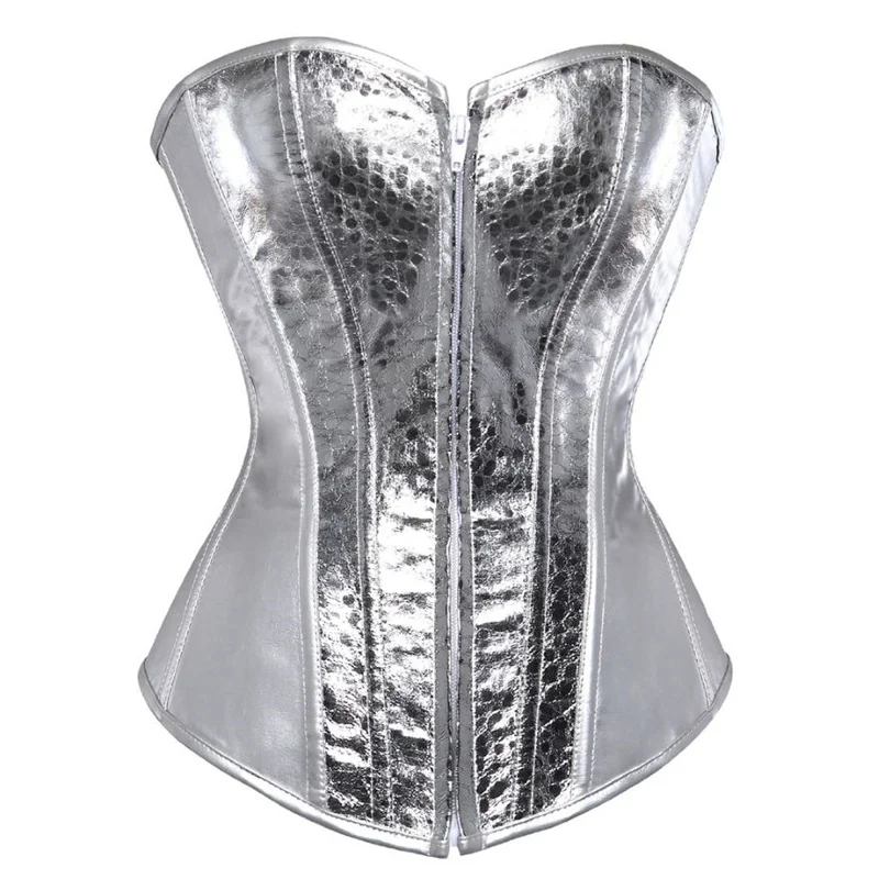 

Silver Gold Faux Leather Sequin Corset with Zipper Punk Corset Bustier for Women Halloween Corsets