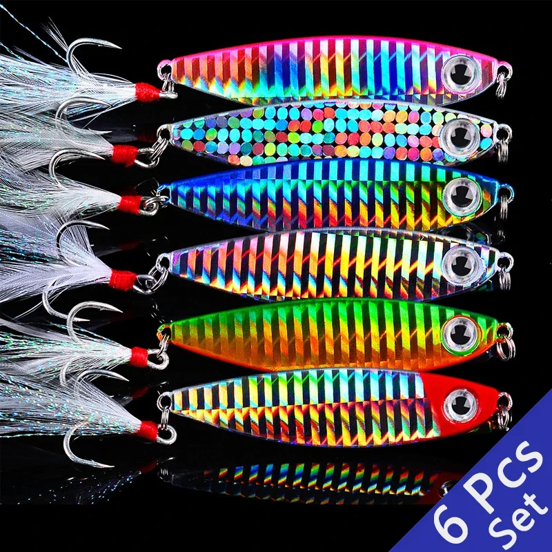 

6 Pcs Cast Metal stripe Bait Spinner Fishing Lures Jigs Trout Hard Baits Tackle Pesca Fish Jigging Set