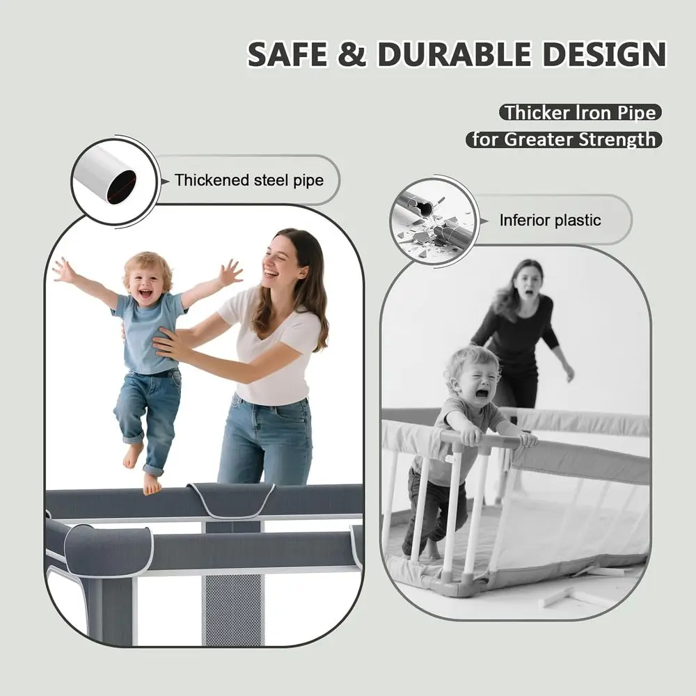 روضة أطفال محمولة مقاس 50 × 50 قابلة للطي مع حصيرة للأطفال والأطفال الصغار، إطار معدني وجدران شبكية، منطقة لعب داخلية/خارجية #4