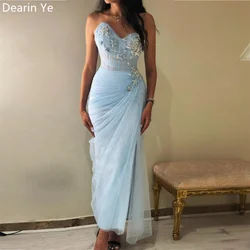 Customized Saudi Arabia Formal Dress Dearin Strapless Sheath Ankle Length Skirts Fold Sleeveless Tulle Ruffle Bespoke Occasion D