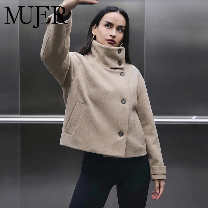 

MUJER укороченные куртки-бомберы для женщин, двубортная плюшевая куртка, женское зимнее пальто с высоким воротником, женские офисные женские пальто