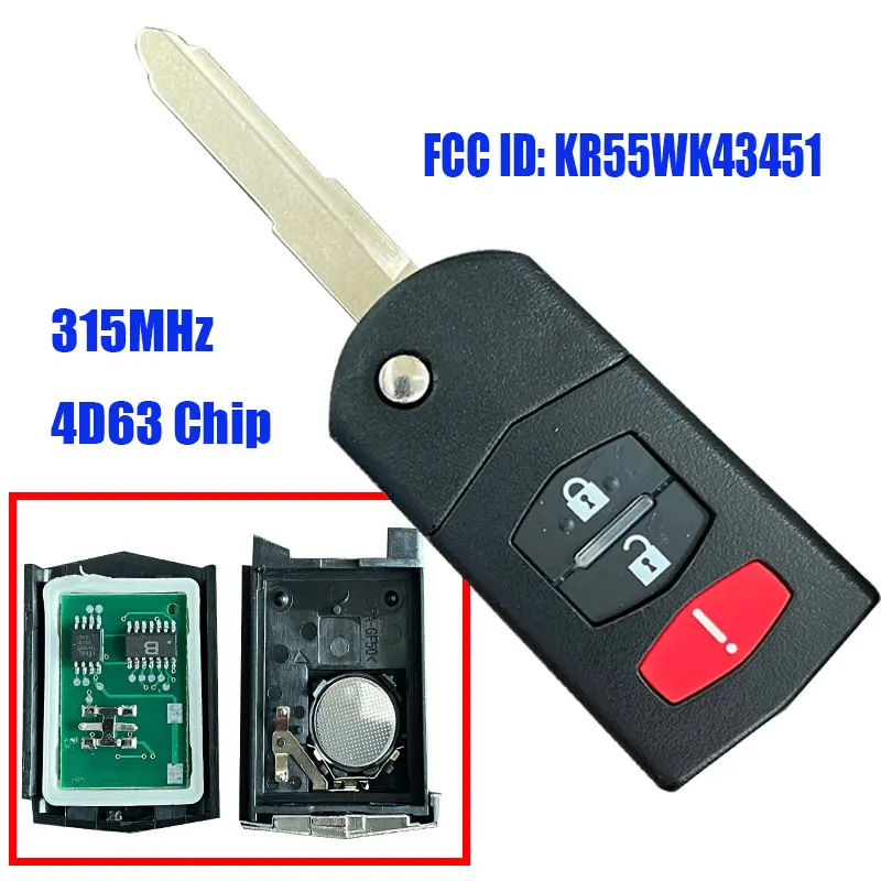 Klucz zdalny dla Mazda 2 3 5 6 8 CX-7 CX-9 MX-5 BGBX1T478SKE125-01 KPU41788 SKE126-01 4 d63 313.8/315Mhz