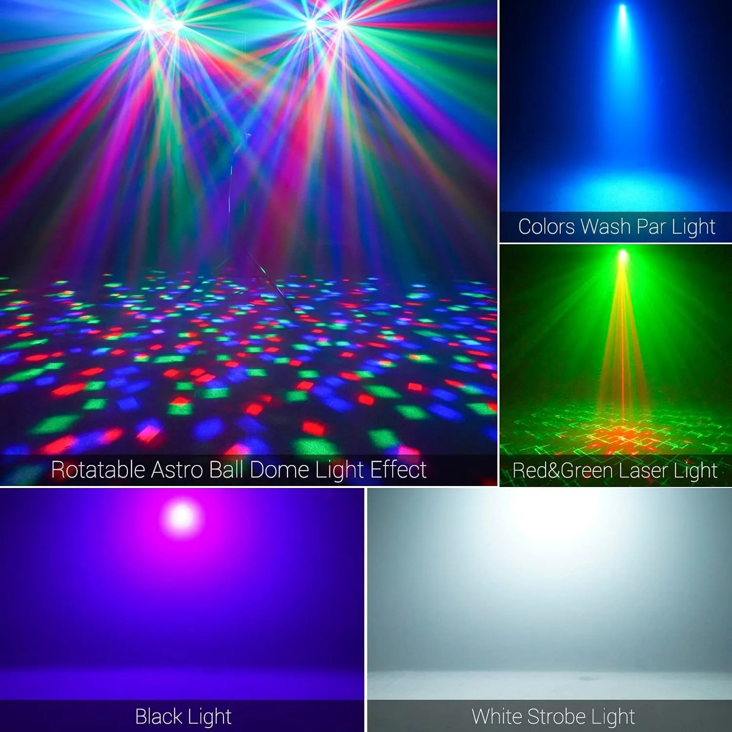 Telbum Dj Light with Stand, 5-in-1 Party Bar Light Set, with Rotating Ball, Strobe, Uv, Colorful Led Flat Lights and Patterns, Suitable for Disco Stage Performances, Bands, Weddings
