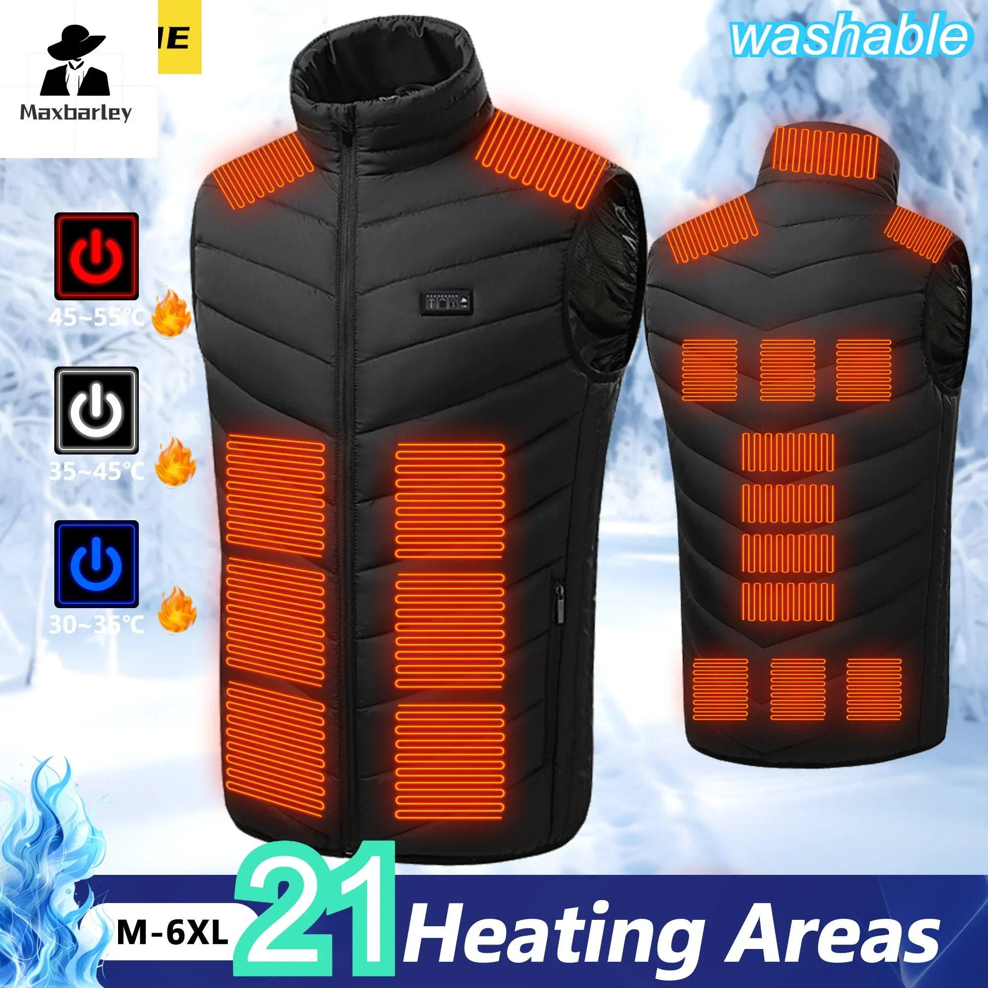 

21 Heating Areas Jacket Men's Winter New USB Electric Heating Warm Sleeveless Vest Infrared Heating Clothes Male Snow Ski Vest