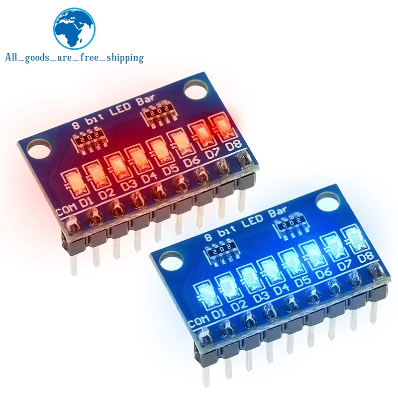 TZT 3.3V 5V 8 Bit Blue /  Red Common Anode / Cathode LED Indicator Module Diy Kit For Arduino NANO UNO Raspberry pi 4 Nodemcu V3