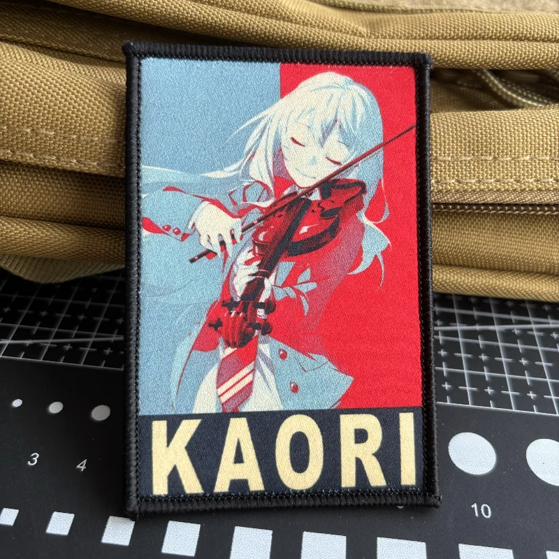 Miyazono Kaori Patches Your Lie in April Anime Cartoon Character Morale Badge Hook and Loop Printing Tactical Backpack Sticker